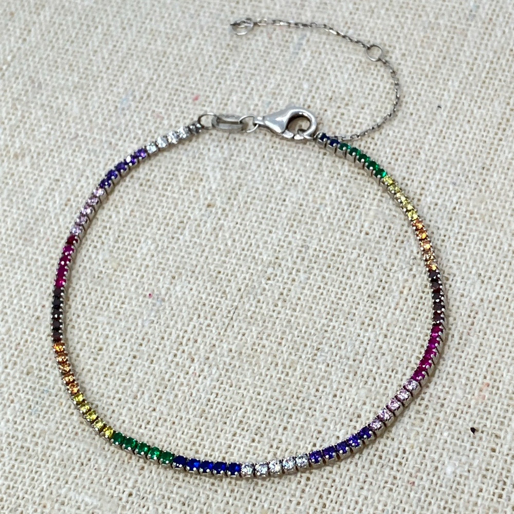 925 Sterling Silver & Rainbow Cz Tennis Bracelet | Adjustable